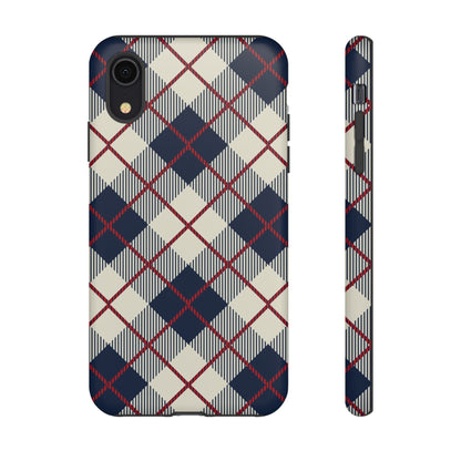 Blue Plaid iPhone 16 15 14 13 Tough Case, Checkered Check Tartan Cute 12 11 8 Plus X Xr Xs Pro Max Samsung S24 S23 S22 Galaxy Pixel Cover