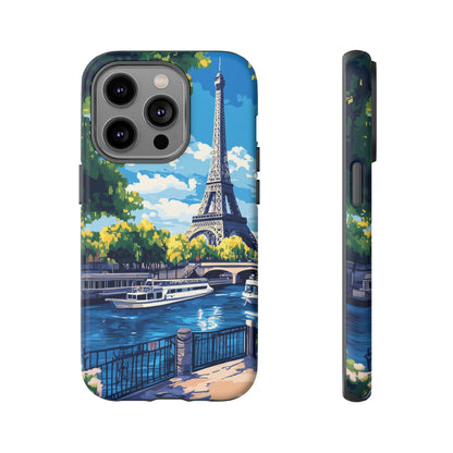 Paris Eifel Tower Tough Phone Case, Seine France iPhone 16 15 14 13 Pro Max 12 11 8 Plus X XR XS Galaxy S24 S23 S22 S21 Google Pixel Cover