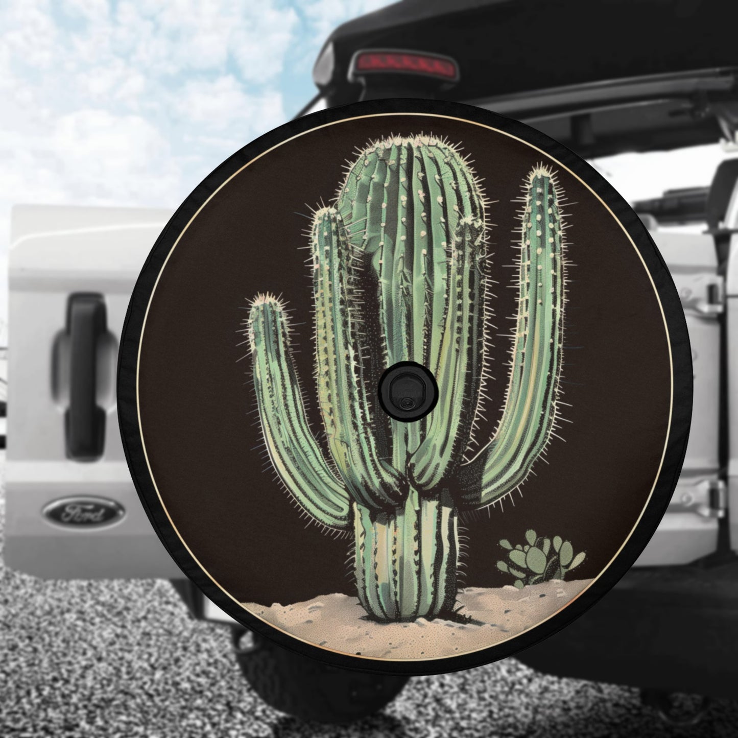 Cactus Spare Tire Cover, Succulent Desert Rear Extra Spare Backup Camera Hole Wheel Unique RV Back Cars RV Men Women Trailer Campers