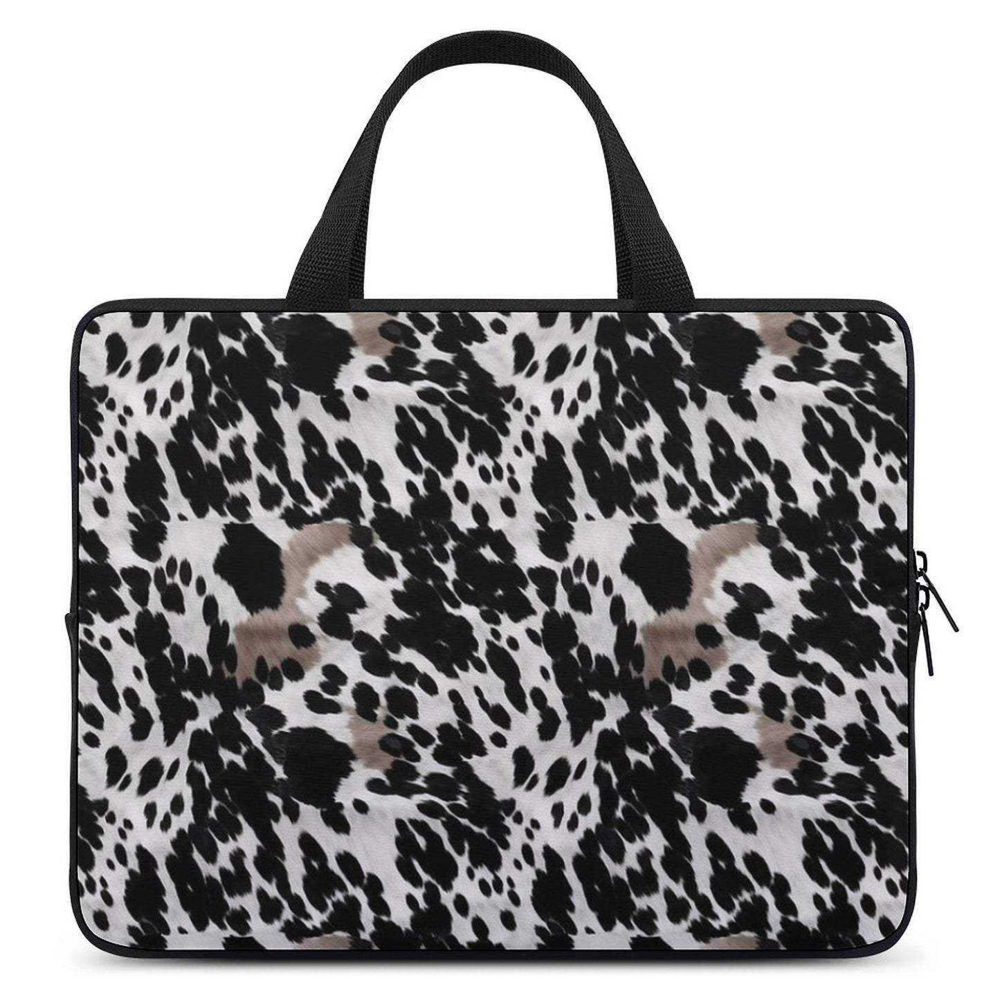 Cow Print Laptop Sleeve Case, Black White Brown Animal Computer Macbook Notebook 13 15 17 inch Bag Carrying Protective Padding Cover Pouch