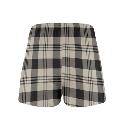 Grey Black Plaid Men Pajama Shorts, Short Sleep Lounge PJ Bottoms Sleepwear Boxer Shorts Male Guys Pyjamas Soft