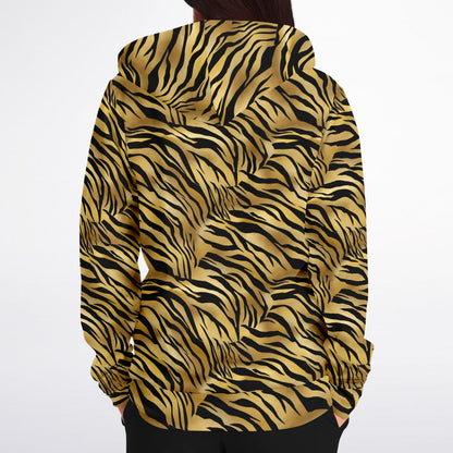 Tiger Stripes Zip Up Hoodie, Animal Print Full Zipper Pocket Men Women Unisex Adult Aesthetic Graphic Cotton Fleece Hooded Sweatshirt