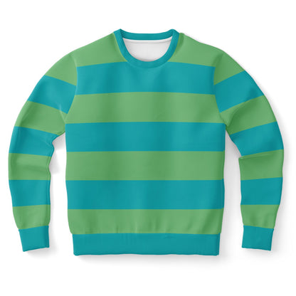 Light Blue Green Striped Sweatshirt, Teal Bold Horizontal Retro Vintage Crewneck Fleece Cotton Sweater Jumper Pullover Men Women Adult Top