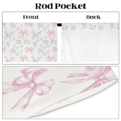 Pink Bows White Floral Modern Window Curtain, Flowers Coquette Kitchen Living Room Bedroom Bathroom Fabric Unique Rod Pocket Decor Home