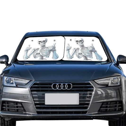 Skeleton Thumbs Up Car Sun Shade 2 Piece Set, Skull Windshield Side Window Foldable Vehicle Auto SUV Trucks Protector Visor Screen Cover