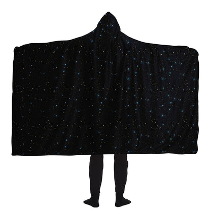 Constellation Stars Hooded Blanket, Galaxy Universe Starry Sherpa Fleece Soft Fluffy Cozy Warm Adult Men Women Kids Large Wearable Hood