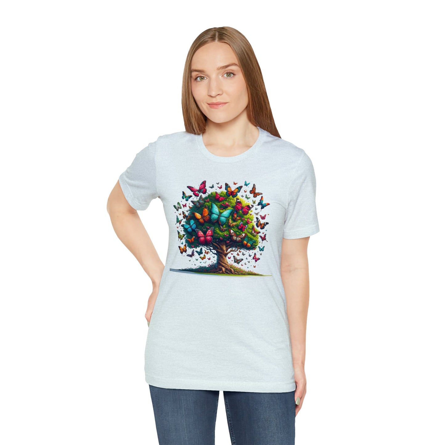 Butterflies Tree Tshirt, Butterfly Nature Garden Designer Graphic Aesthetic Crewneck Men Women Tee Top Short Sleeve Shirt