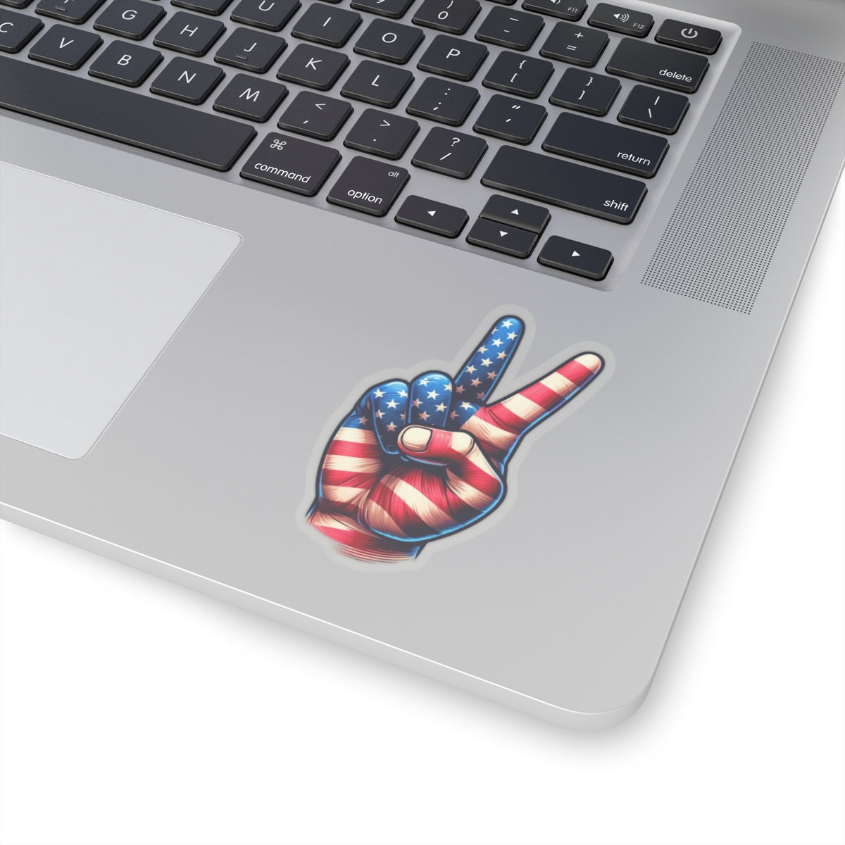 Hand Peace Sign Sticker Decal, American Flag Patriotic Art Vinyl Laptop Cute Waterbottle Tumbler Car Waterproof Bumper Small Large Clear