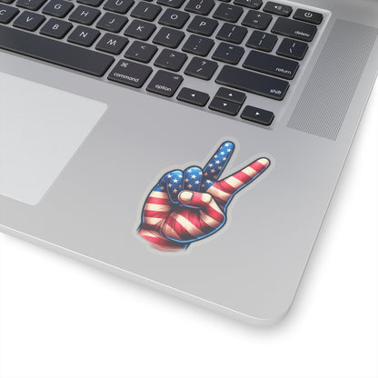 Hand Peace Sign Sticker Decal, American Flag Patriotic Art Vinyl Laptop Cute Waterbottle Tumbler Car Waterproof Bumper Small Large Clear