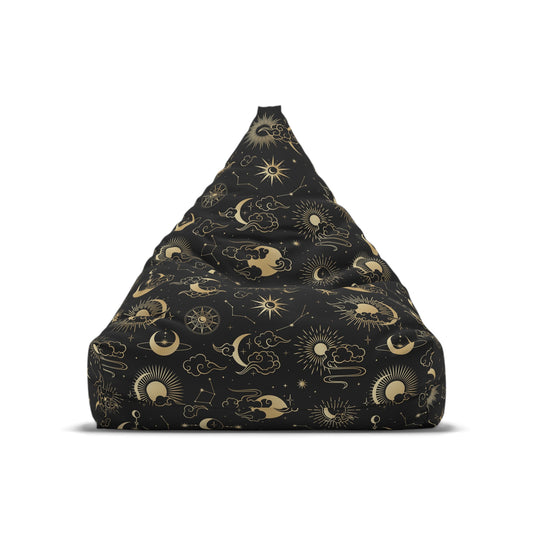 Moon Sun Bean Bag Chair Cover, Space Stars Constellation Black Washable Triangle Furniture Small Large Adult Children Kids Dorm Sack Gaming