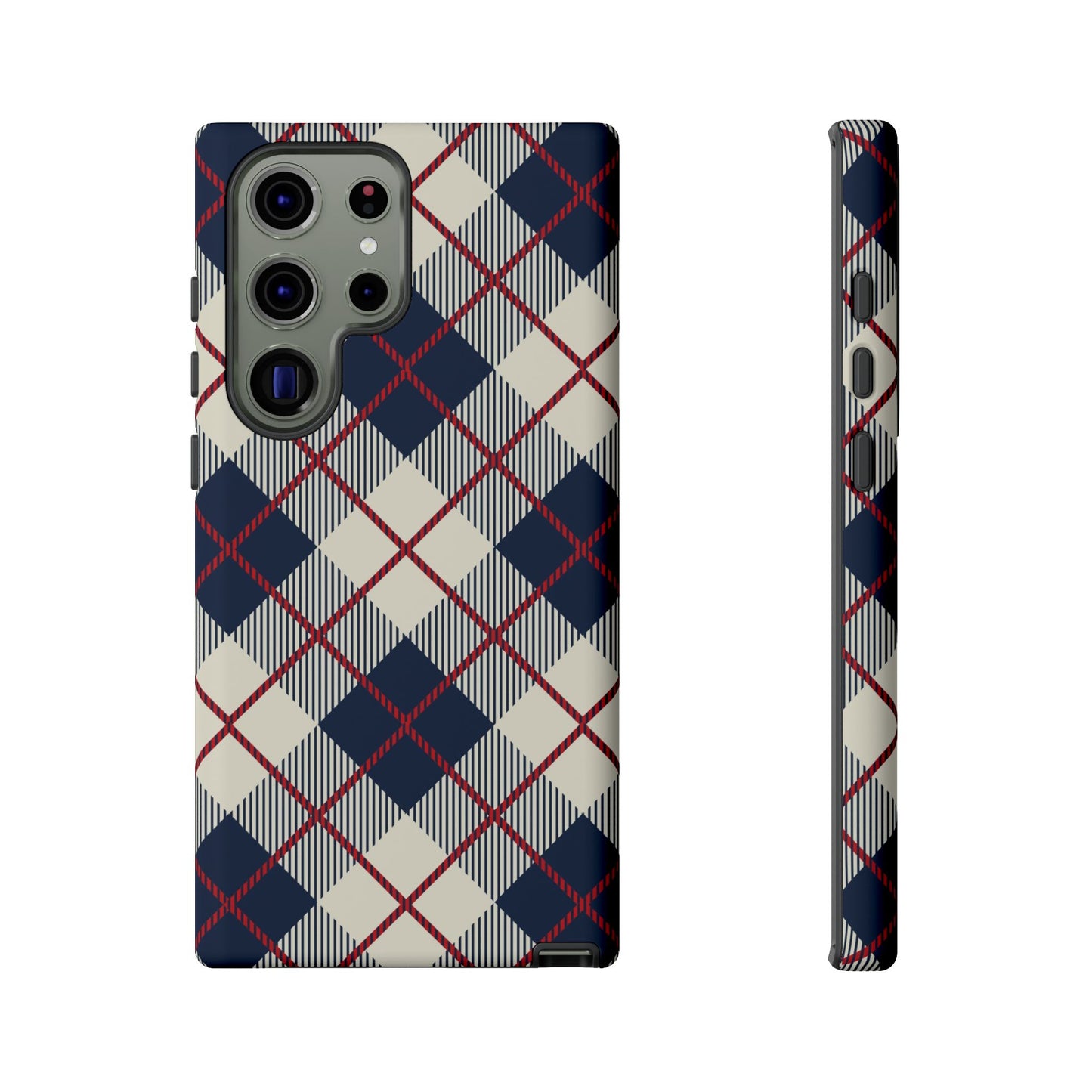 Blue Plaid iPhone 16 15 14 13 Tough Case, Checkered Check Tartan Cute 12 11 8 Plus X Xr Xs Pro Max Samsung S24 S23 S22 Galaxy Pixel Cover