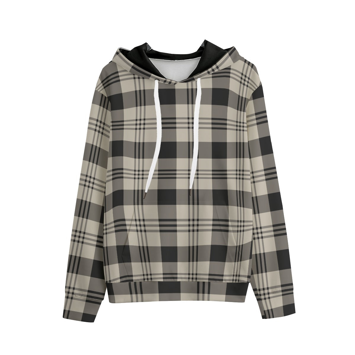 Plaid Grey Cotton Hoodie, Tartan Check Pullover Men Women Adult Aesthetic Graphic Cotton Hooded Sweatshirt with Pockets Designer Plus Size