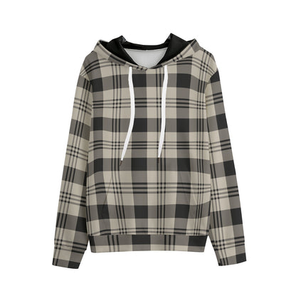 Plaid Grey Cotton Hoodie, Tartan Check Pullover Men Women Adult Aesthetic Graphic Cotton Hooded Sweatshirt with Pockets Designer Plus Size