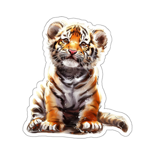 Northeast Tiger Sticker Decal, Cub Baby Watercolor Animal Art Vinyl Laptop Cute Waterbottle Tumbler Car Waterproof Bumper Clear Die Cut Wall