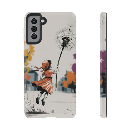 Girl Dandelion Tough Phone Case, Kids Cute Fantasy iPhone 16 15 14 13 Pro Max 12 11 8 Plus X XR XS Galaxy S24 S23 S22 S21 Google Pixel Cover