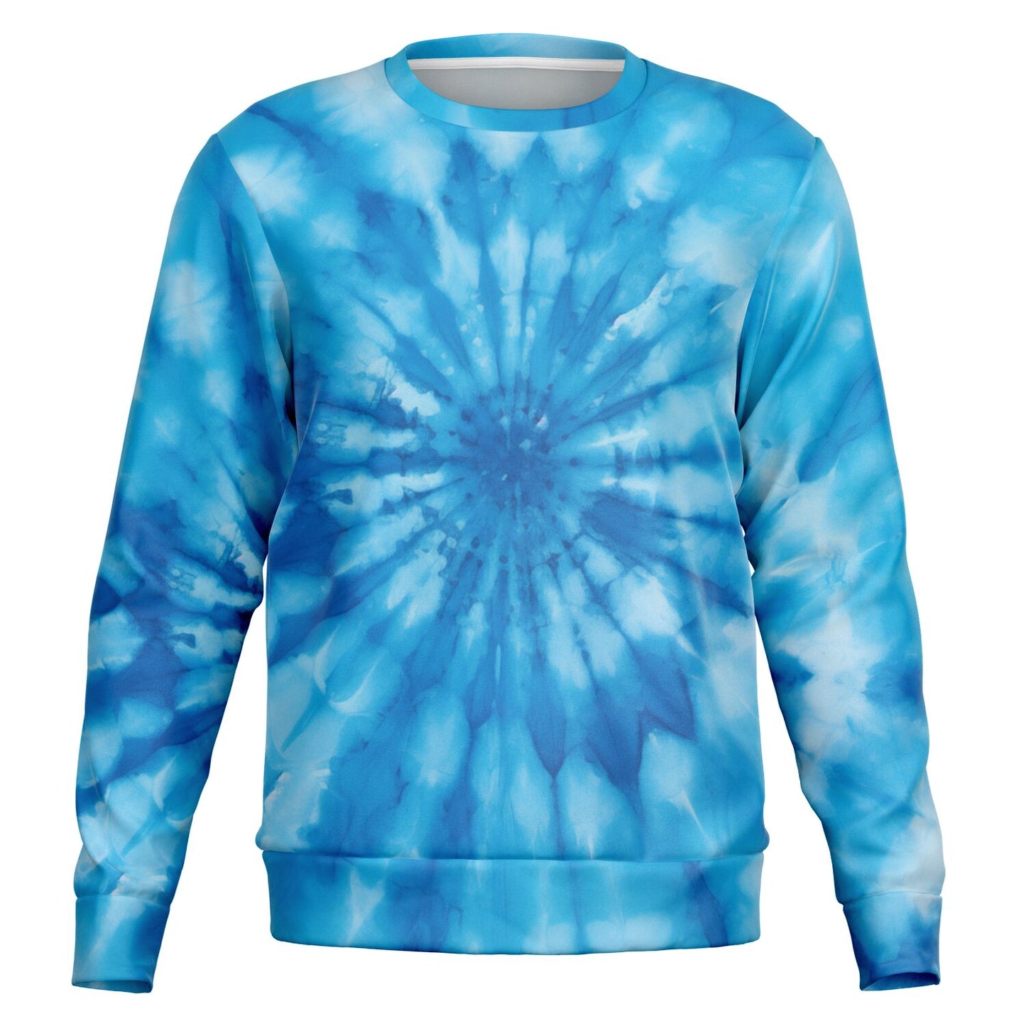 Blue Tie Dye Sweatshirt, Spiral Graphic Crewneck Fleece Cotton Sweater Jumper Pullover Men Women Adult Aesthetic Designer Top