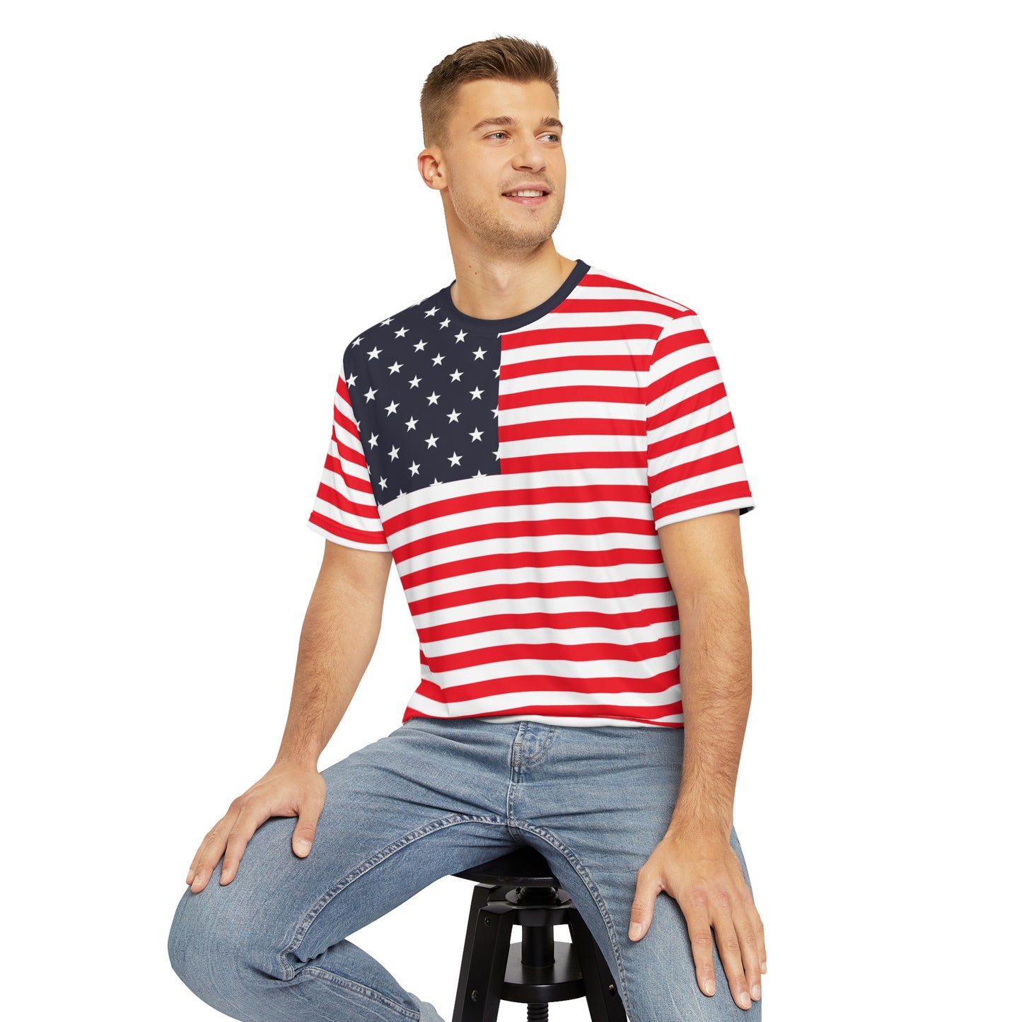 Red White Blue Men Tshirt, American Flag USA Patriotic Stripe Stars Designer Lightweight Summer Crewneck Male Tee Top Short Sleeve Shirt