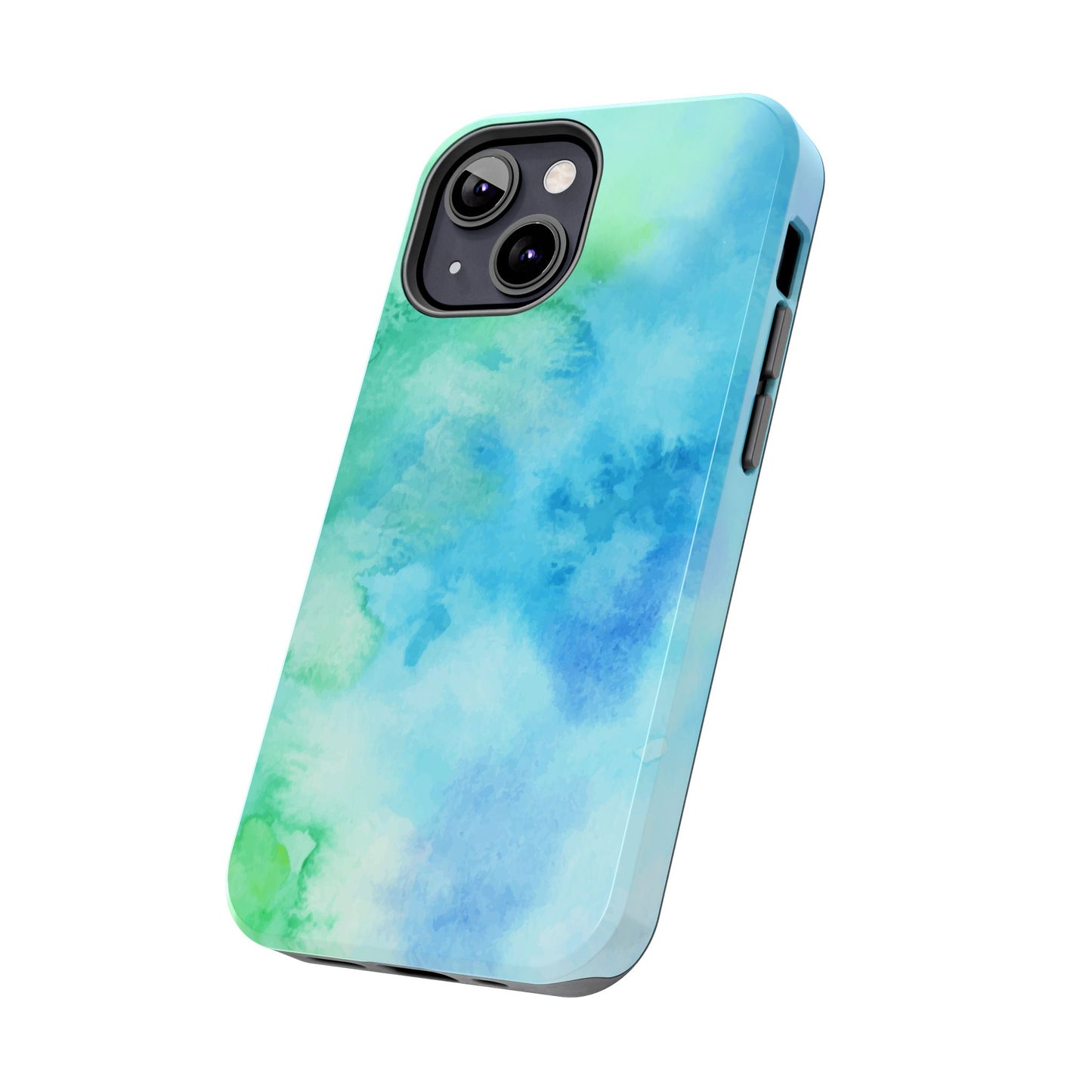 Blue Green Watercolor Tough Phone Case, Tie Dye Colorful Print Cute Cell Iphone 15 14 13 Pro Max 12 11 XS XR X 7 SE 8 Galaxy S24 S23 S22