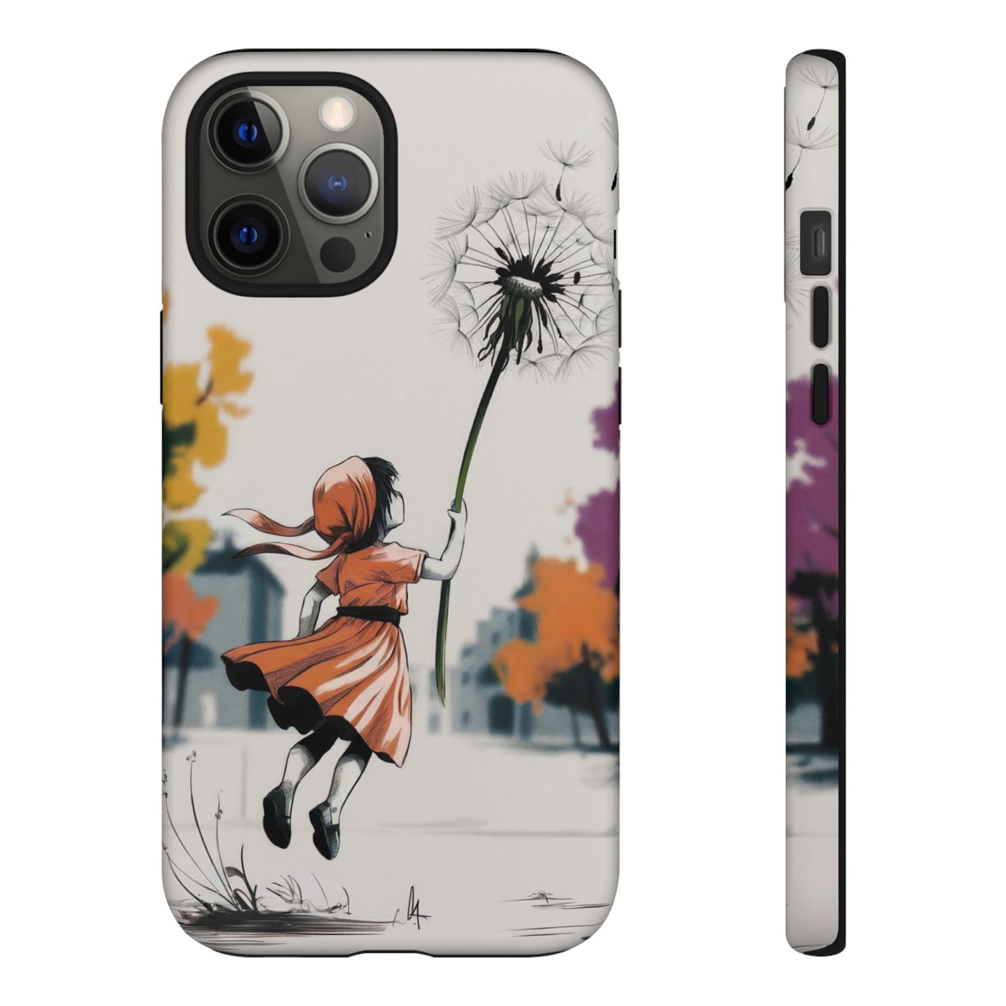 Girl Dandelion Tough Phone Case, Kids Cute Fantasy iPhone 16 15 14 13 Pro Max 12 11 8 Plus X XR XS Galaxy S24 S23 S22 S21 Google Pixel Cover