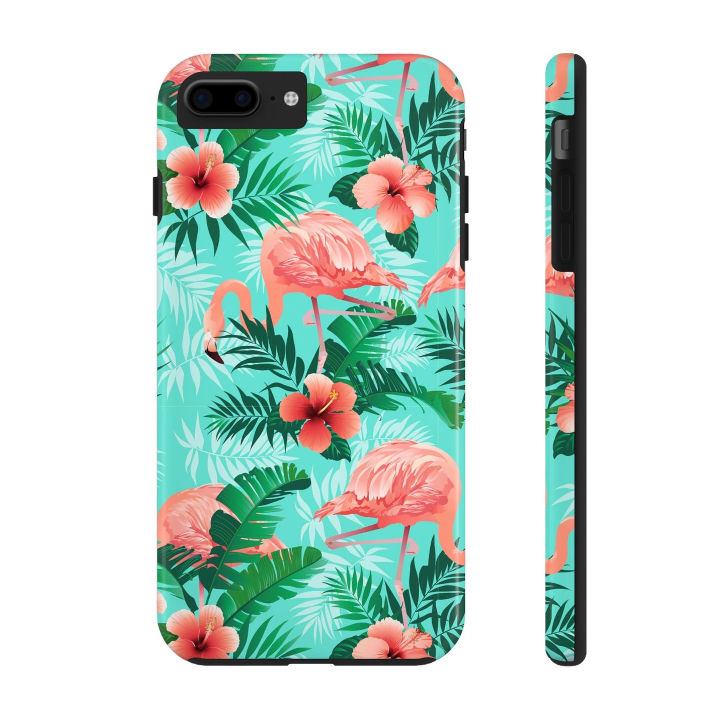 Pink Flamingo iPhone 15 14 13 12 11 Pro Max Tough Case, Green Tropical Monstera Print Cute Gift XS XR X 7 Plus 8 Cell Phone Galaxy