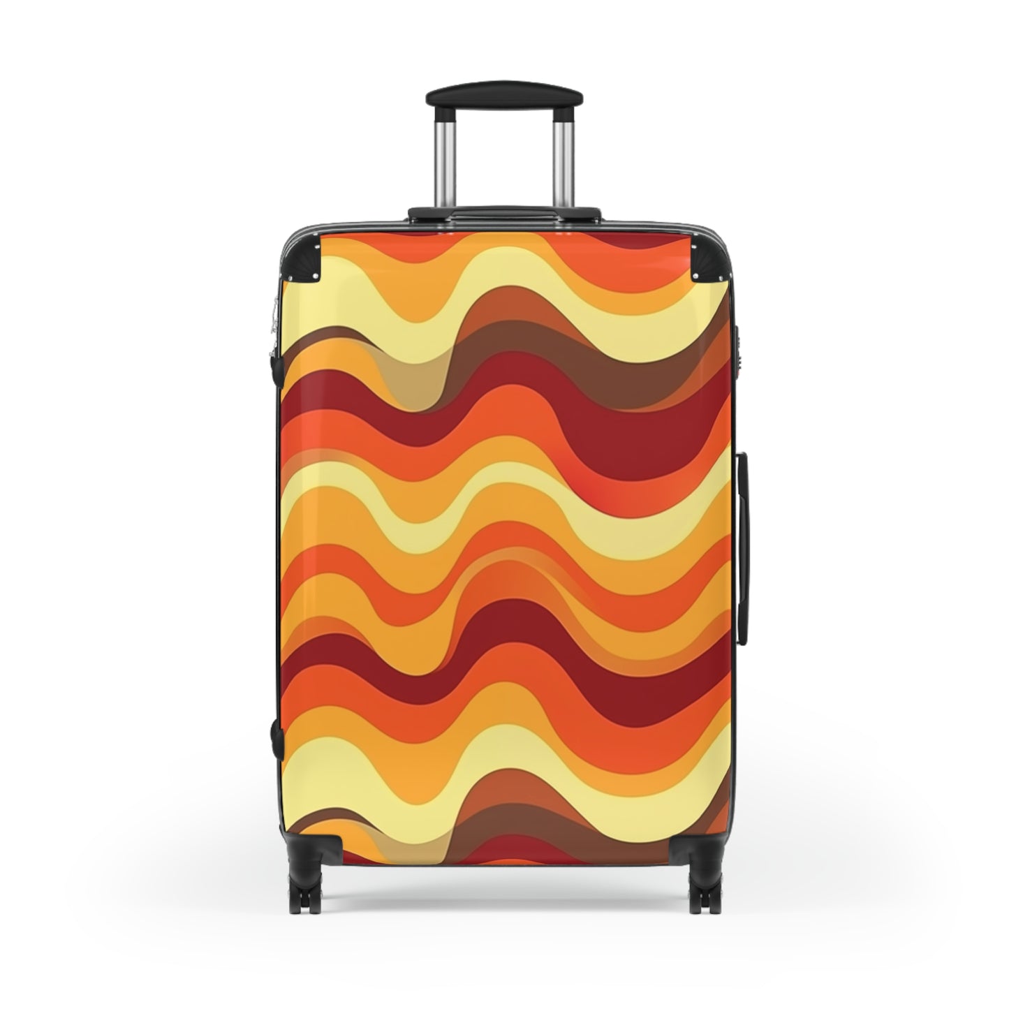 Wavy 70s Stripes Pink Suitcase Luggage, Vintage Retro Brown Orange Carry On 4 Wheels Cabin Travel Small Large Set Rolling Spinner Hard Shell