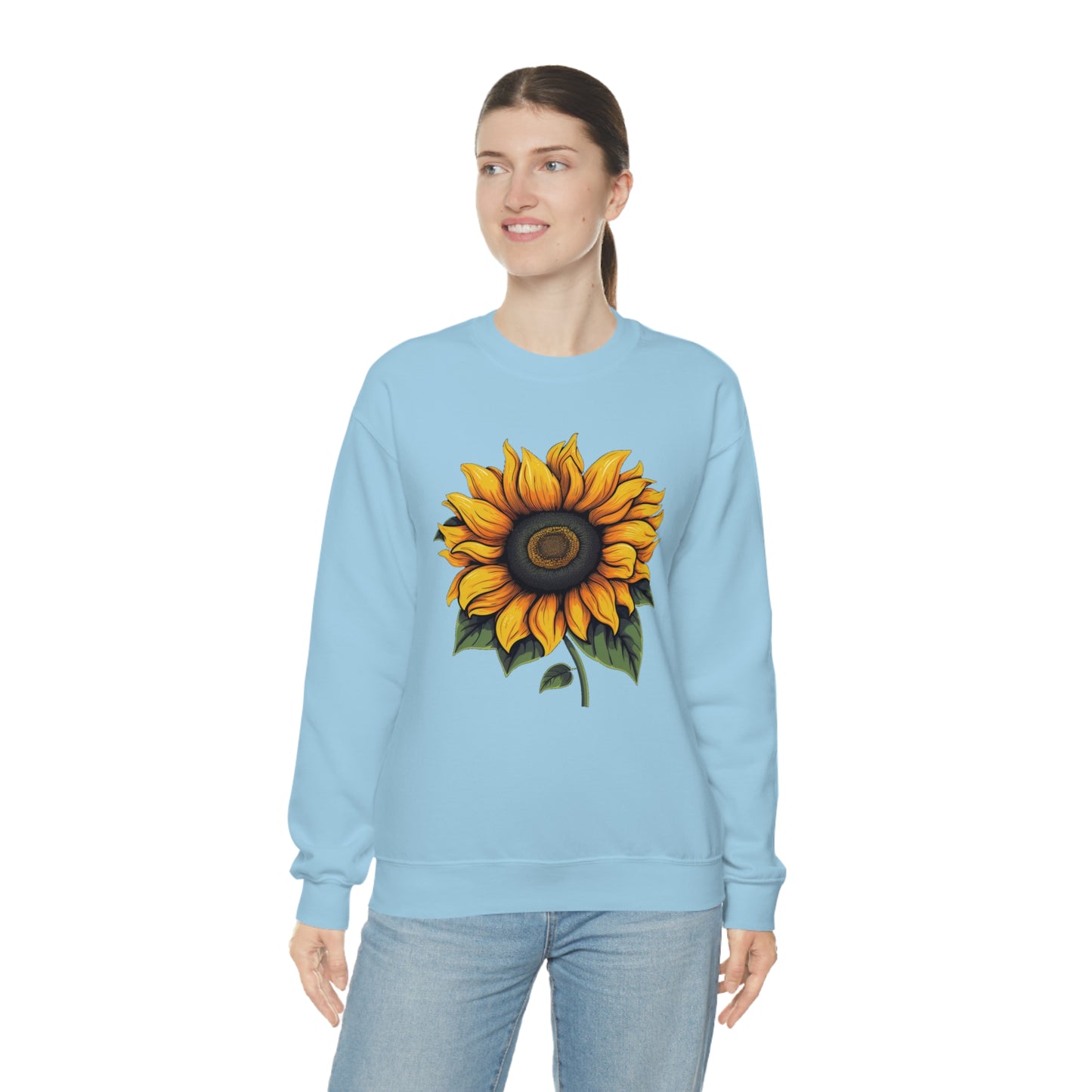 Sunflower Sweatshirt, Yellow Flowers Floral Graphic Crewneck Cotton Sweater Jumper Pullover Men Women Aesthetic Designer Top Starcove Fashion