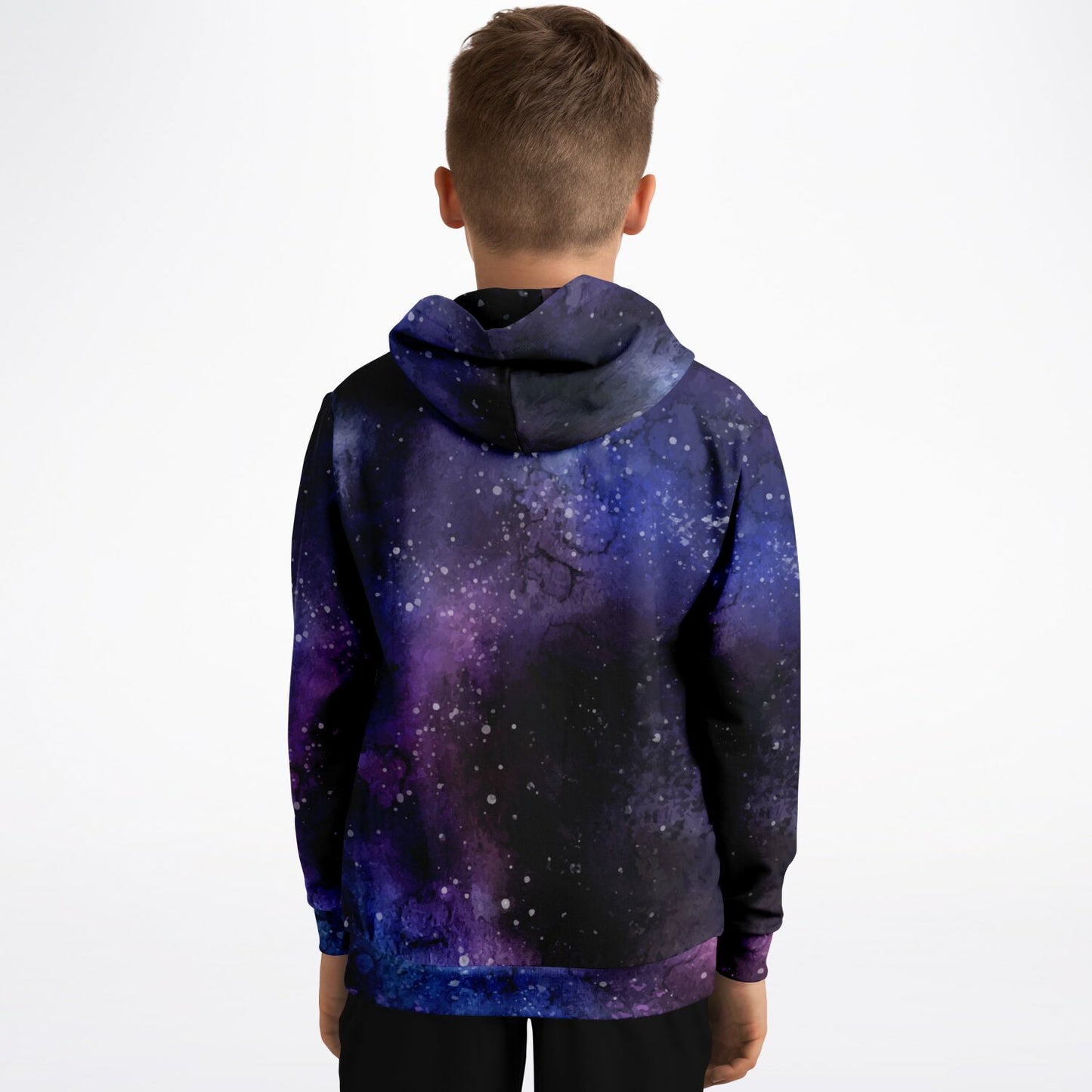 Galaxy Space Kids Pullover Hoodie, Purple Stars Universe Girls Boy Toddler Youth Fleece Aesthetic Cotton Graphic Hooded Sweatshirt Pockets