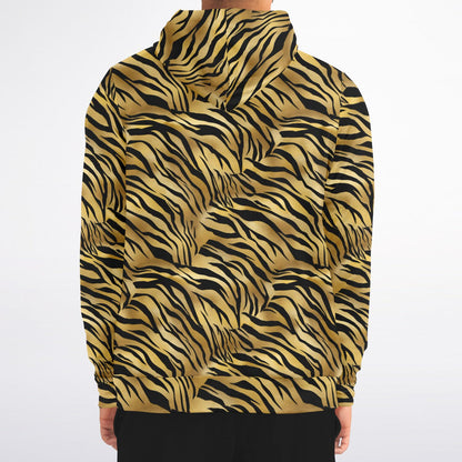 Tiger Stripes Zip Up Hoodie, Animal Print Full Zipper Pocket Men Women Unisex Adult Aesthetic Graphic Cotton Fleece Hooded Sweatshirt