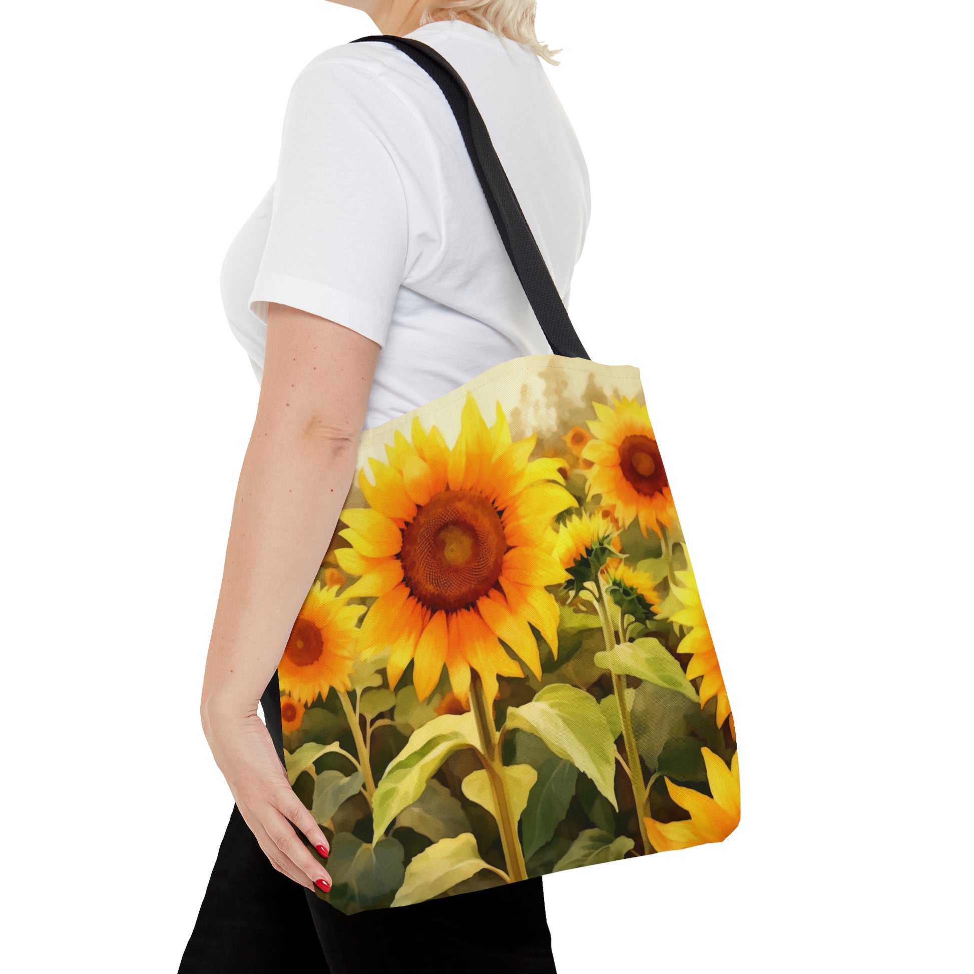 Sunflower Field Tote Bag, Yellow Flowers Cute Canvas Shopping Small Large Travel Reusable Aesthetic Shoulder Bag Starcove Fashion