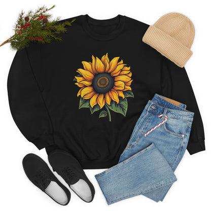 Sunflower Sweatshirt, Yellow Flowers Floral Graphic Crewneck Cotton Sweater Jumper Pullover Men Women Aesthetic Designer Top Starcove Fashion