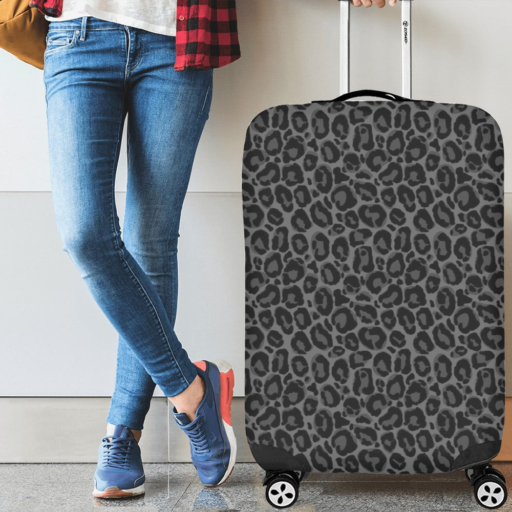 Black Leopard Luggage Cover, Grey Animal Cheetah Print Baggage Suitcase Bag Protector Washable Carry On Wrap Small Large Waterproof Travel