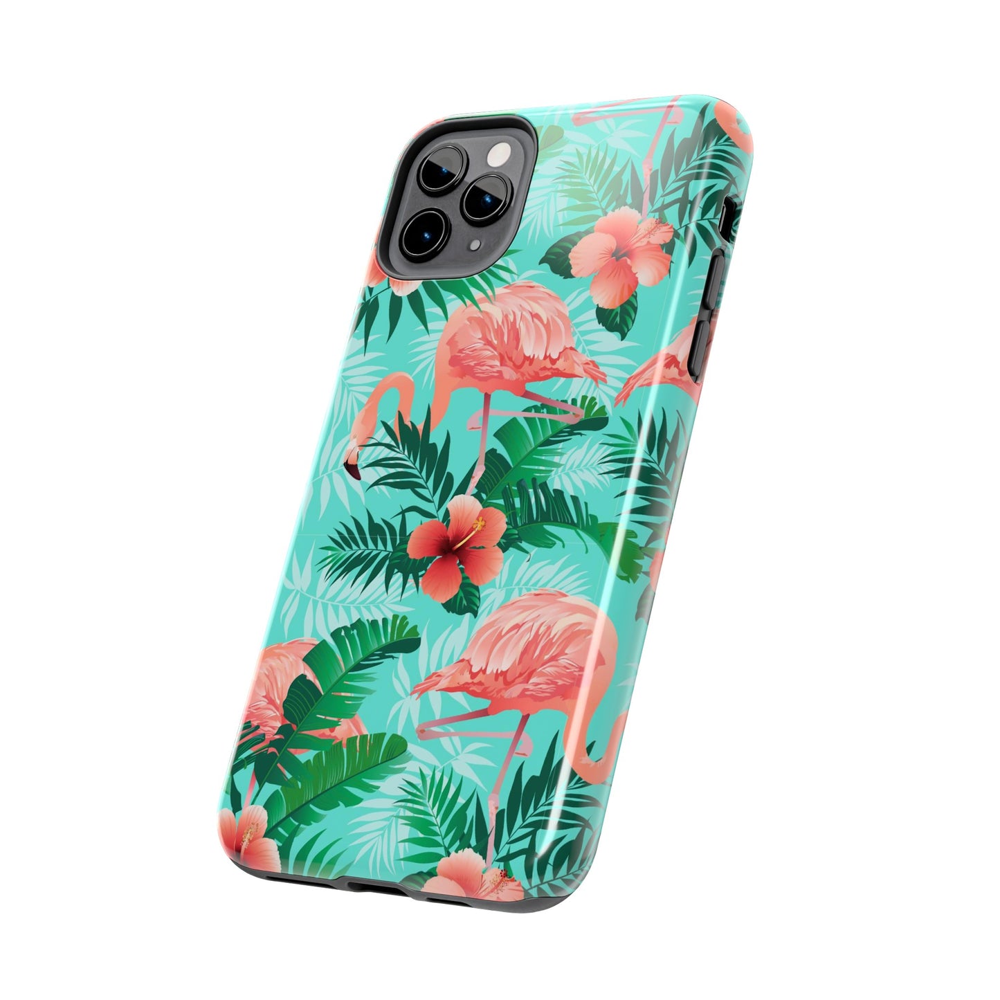 Pink Flamingo iPhone 15 14 13 12 11 Pro Max Tough Case, Green Tropical Monstera Print Cute Gift XS XR X 7 Plus 8 Cell Phone Galaxy