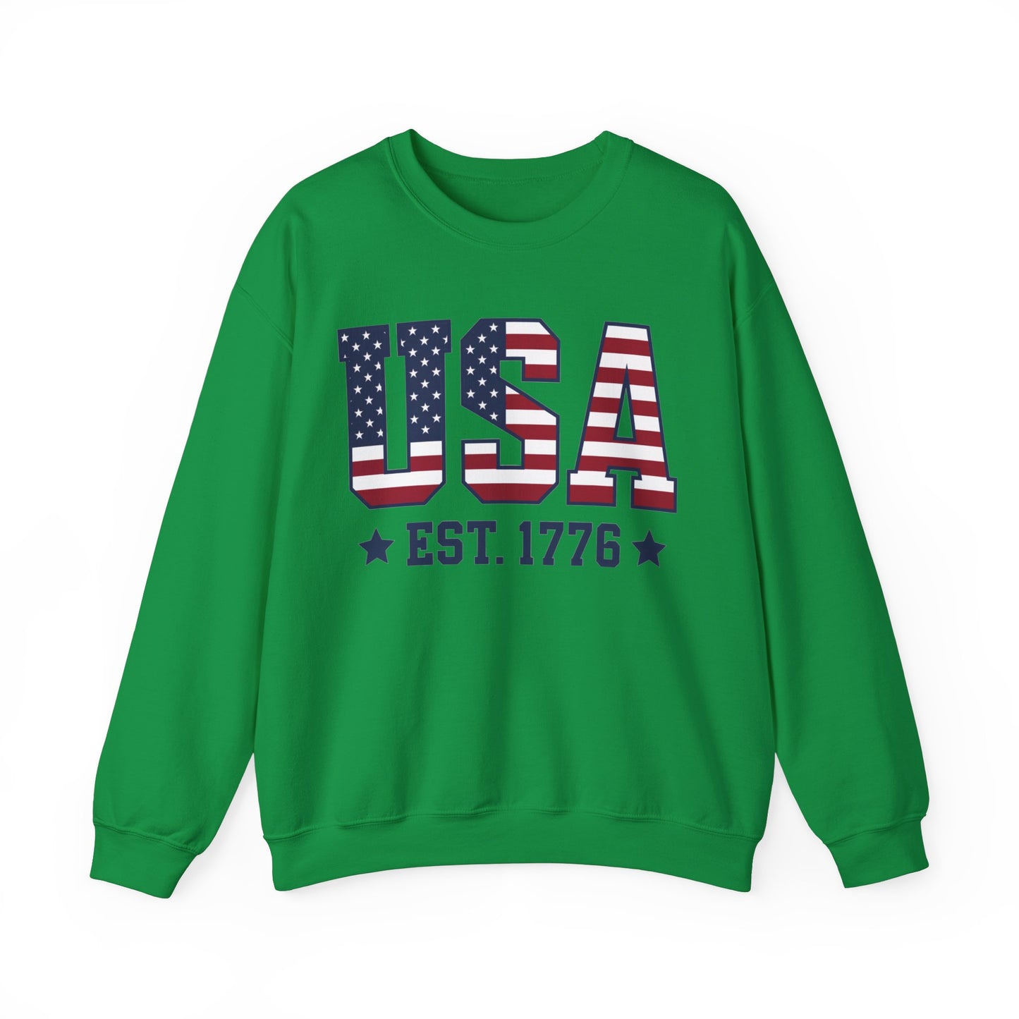 USA Est 1776 Sweatshirt, American Flag Stars Stripes Patriotic Retro Vintage Graphic Crewneck Cotton Sweater Jumper Pullover Men Women Top