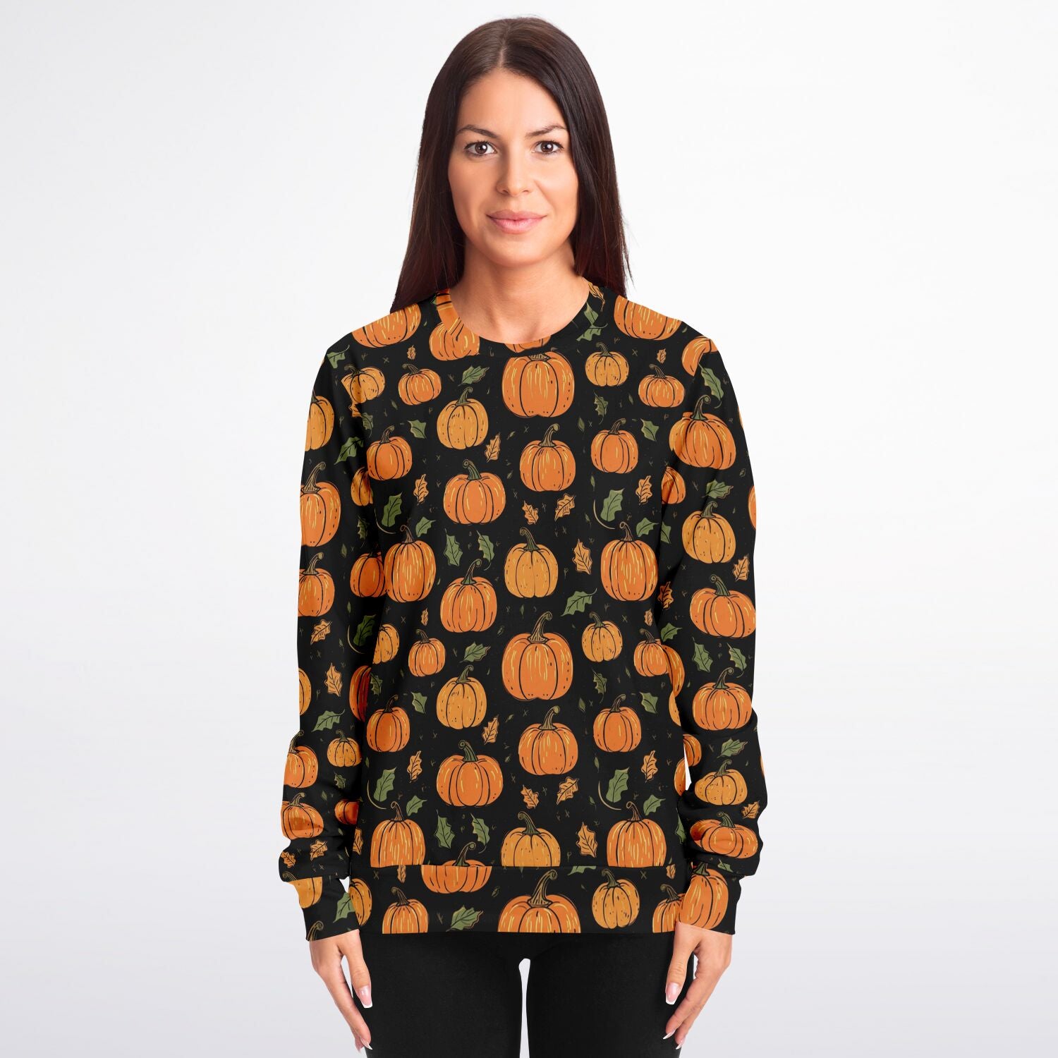 Pumpkins Sweatshirt, Fall Autumn Leaves Halloween Graphic Crewneck Cotton Sweater Jumper Pullover Men Women Adult Aesthetic Designer Top Starcove Fashion