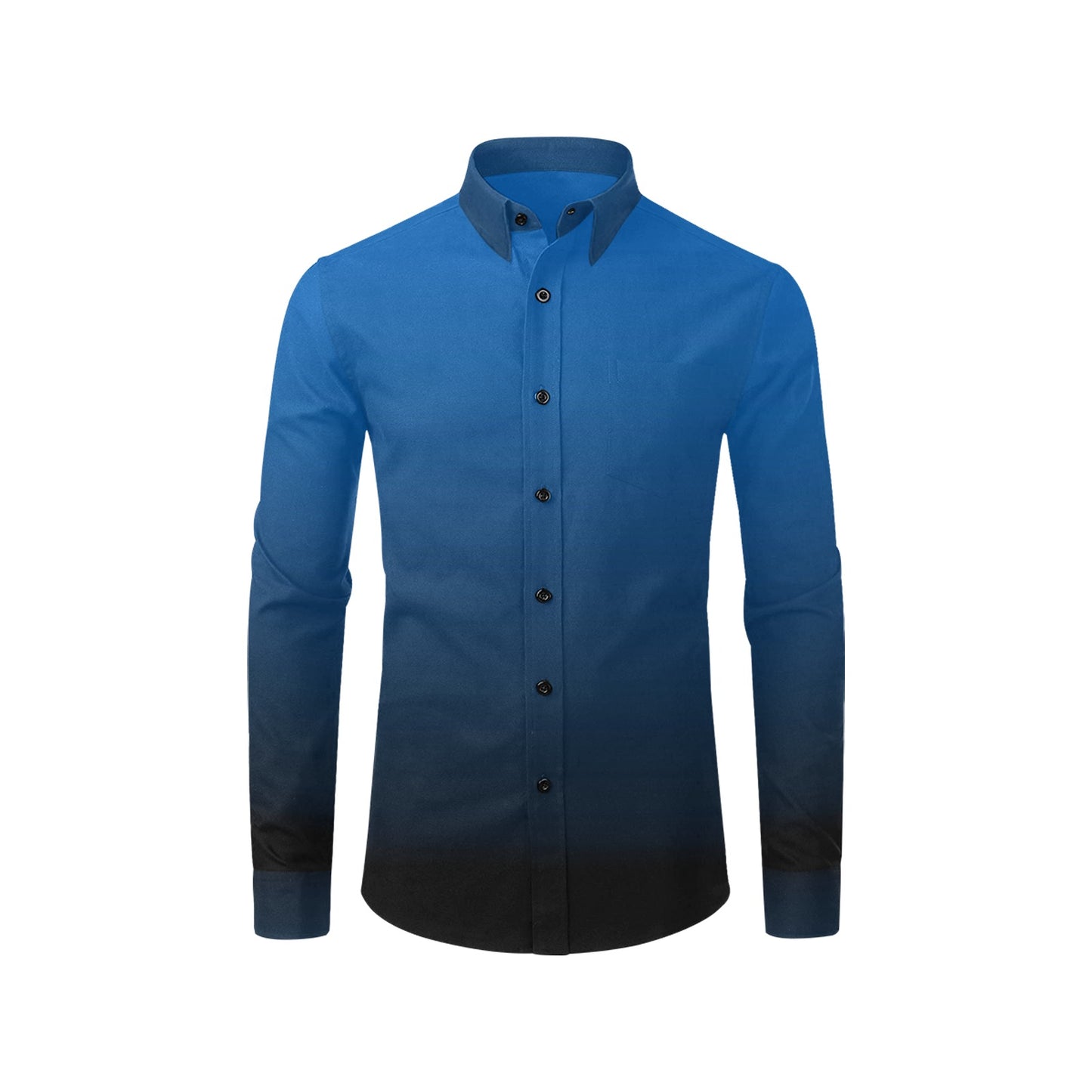 Blue Black Ombre Men Button Up Shirt, Gradient Tie Dye Long Sleeve Print Buttoned Down Collar Male Guys Casual Dress Shirt Chest Pocket