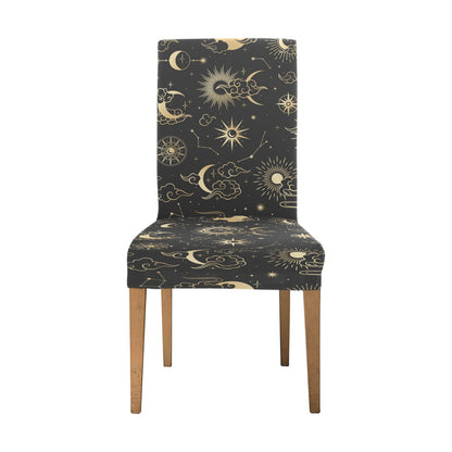 Sun Moon Stars Dining Chair Seat Covers, Constellation Space Black Stretch Slipcover Back Furniture Dining Living Room Home Decor Modern