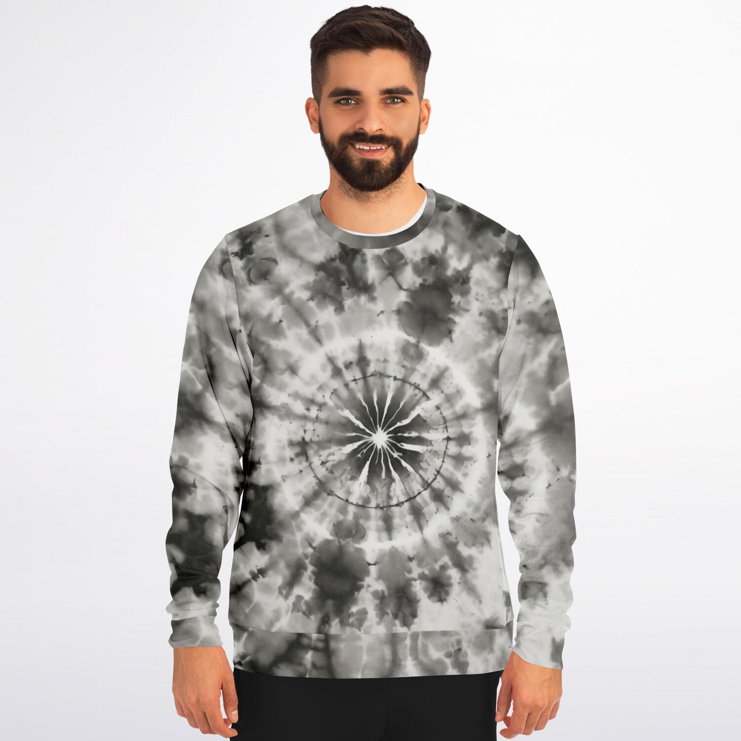 Black Grey Tie Dye Sweatshirt, Gray Graphic Crewneck Fleece Cotton Sweater Jumper Pullover Men Women Adult Aesthetic Designer Streetwear Top