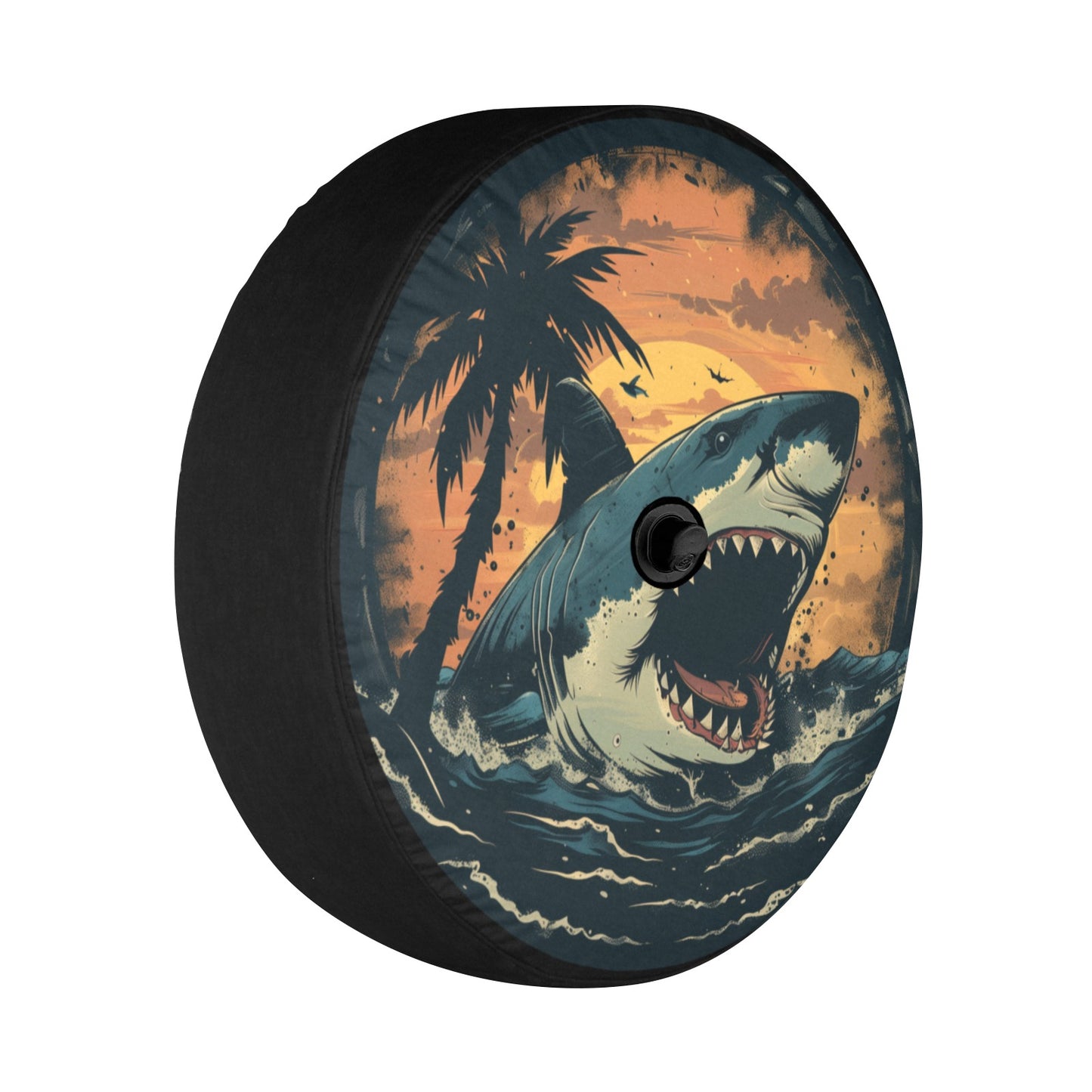 Great White Shark Bite Tire Cover, Ocean Funny Beach Extra Spare Wheel Backup Camera Hole Unique Design RV Back Men Women Camper Trailer