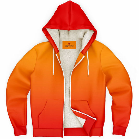 Orange Red Ombre Zip Up Fleece Lined Hoodie, Tie Dye Gradient Heavyweight Full Zipper Pocket Men Women Unisex Hooded Sweatshirt Jacket