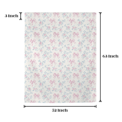 Pink Bows White Floral Modern Window Curtain, Flowers Coquette Kitchen Living Room Bedroom Bathroom Fabric Unique Rod Pocket Decor Home