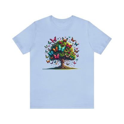 Butterflies Tree Tshirt, Butterfly Nature Garden Designer Graphic Aesthetic Crewneck Men Women Tee Top Short Sleeve Shirt