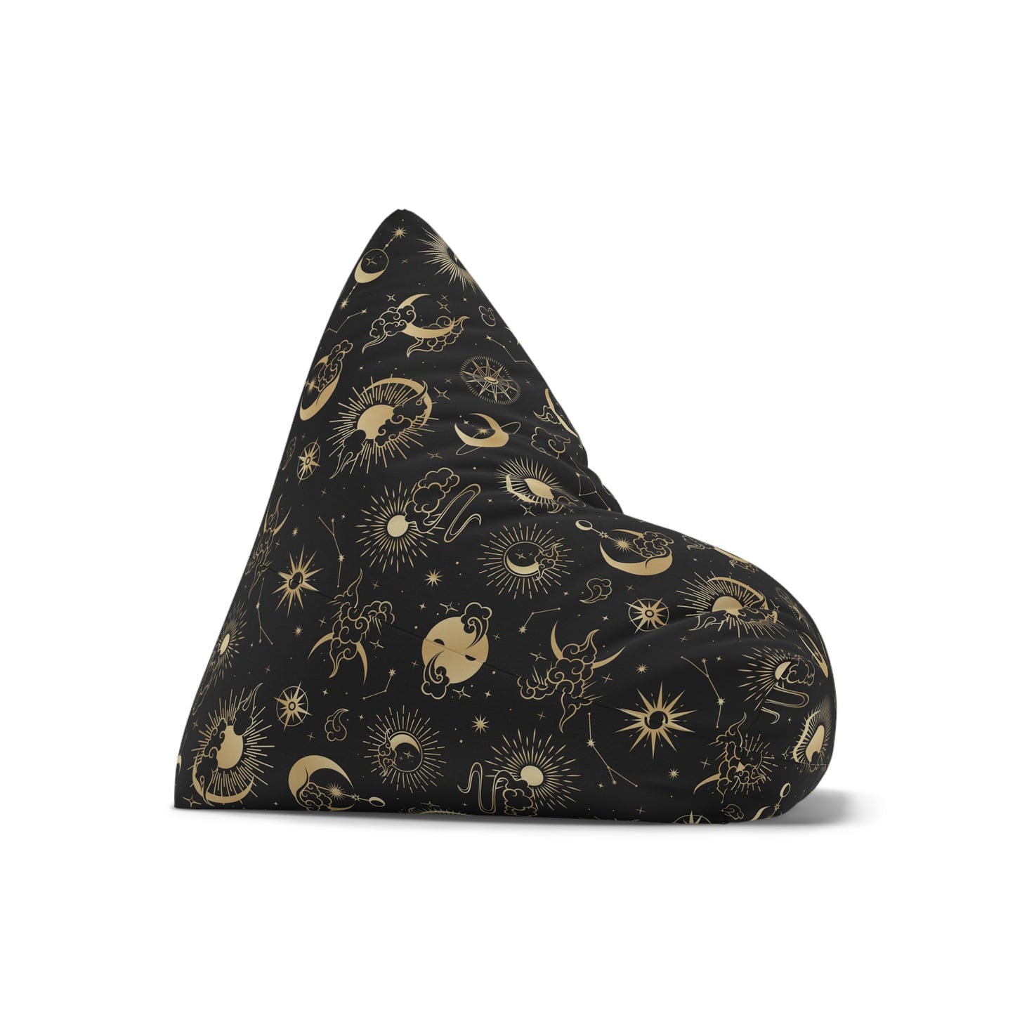 Moon Sun Bean Bag Chair Cover, Space Stars Constellation Black Washable Triangle Furniture Small Large Adult Children Kids Dorm Sack Gaming