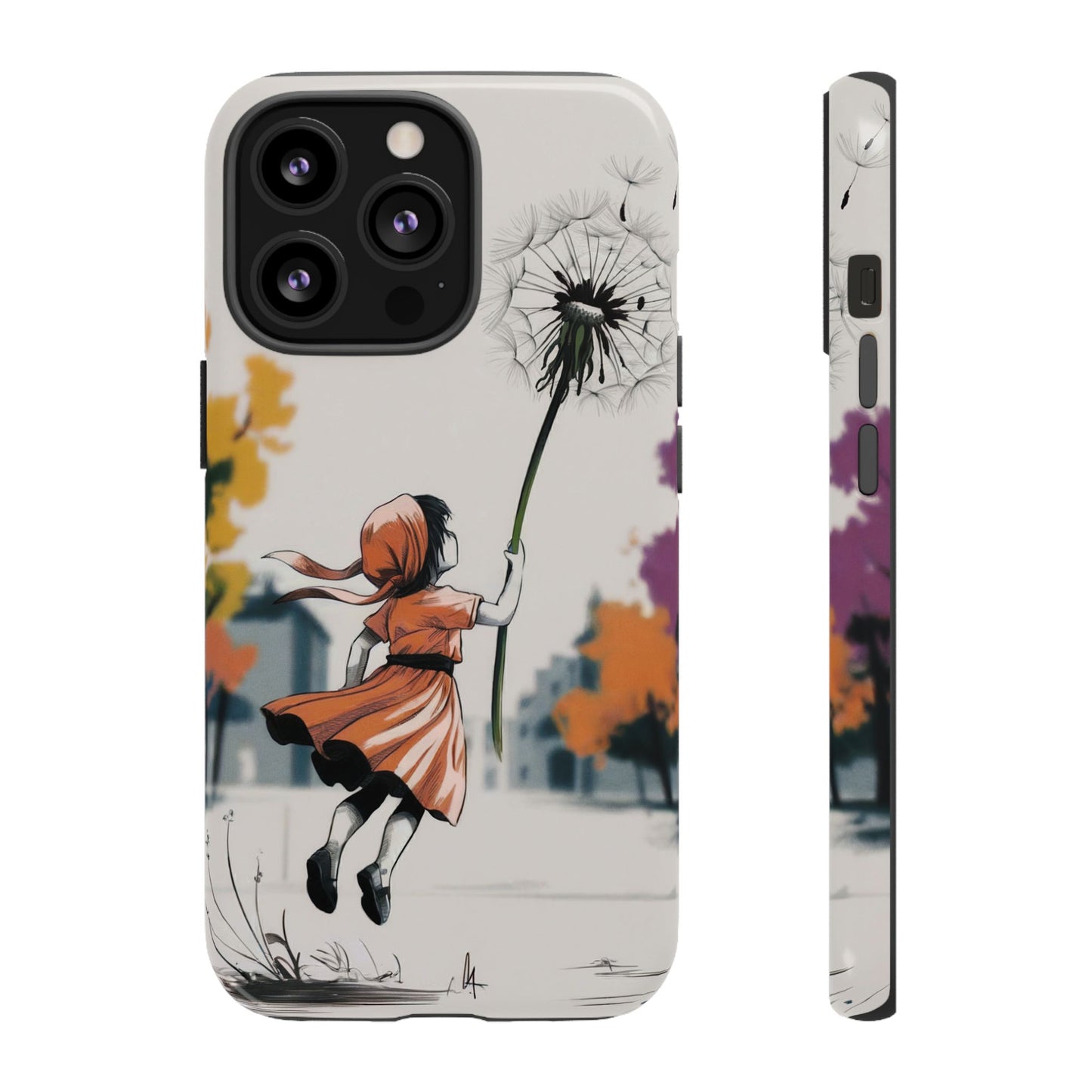 Girl Dandelion Tough Phone Case, Kids Cute Fantasy iPhone 16 15 14 13 Pro Max 12 11 8 Plus X XR XS Galaxy S24 S23 S22 S21 Google Pixel Cover