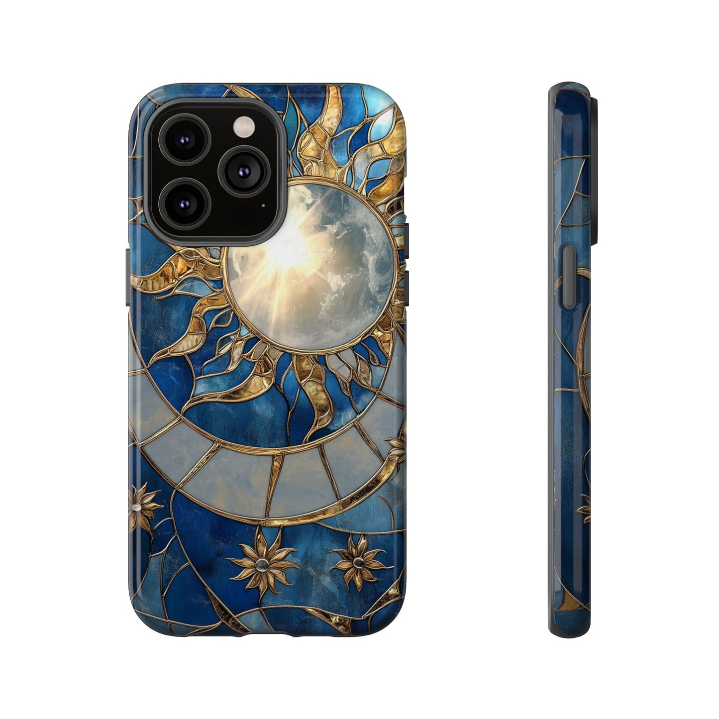 Sun Moon Tough Phone Case, Celestial Stained Glass iPhone 16 15 14 13 Pro Max 12 11 8 Plus X XR XS Galaxy S24 S23 S22 S21 Google Pixel Cover