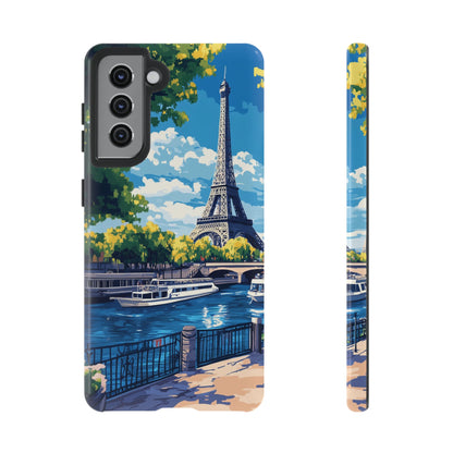 Paris Eifel Tower Tough Phone Case, Seine France iPhone 16 15 14 13 Pro Max 12 11 8 Plus X XR XS Galaxy S24 S23 S22 S21 Google Pixel Cover