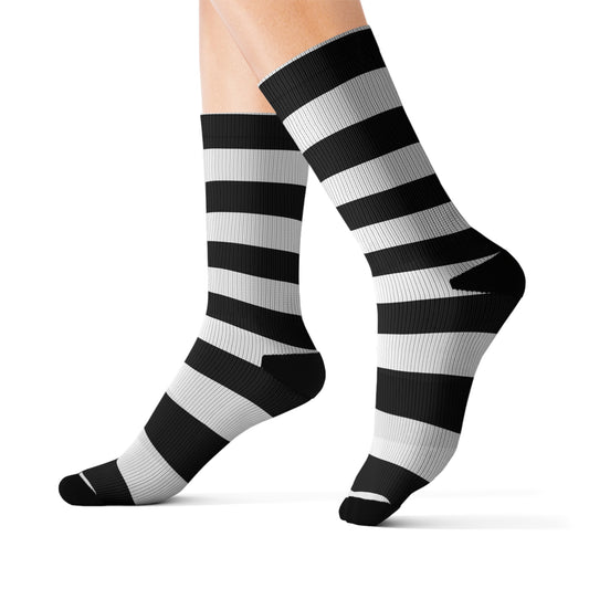 Black and White striped Socks, Crew Sublimation Women Men Designer Fun Novelty Cool Funky Crazy Casual Cute Unique Dress