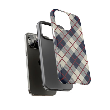 Blue Plaid iPhone 16 15 14 13 Tough Case, Checkered Check Tartan Cute 12 11 8 Plus X Xr Xs Pro Max Samsung S24 S23 S22 Galaxy Pixel Cover