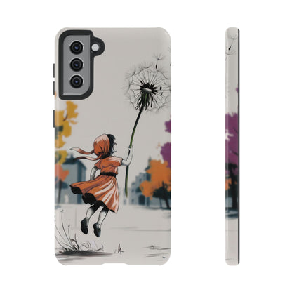 Girl Dandelion Tough Phone Case, Kids Cute Fantasy iPhone 16 15 14 13 Pro Max 12 11 8 Plus X XR XS Galaxy S24 S23 S22 S21 Google Pixel Cover