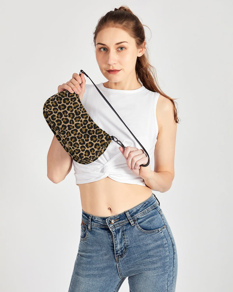 Leopard Print Small Purse Handbag, Animal Cheetah Brown Canvas Shoulder Mini Designer Accessory Strap Bag Gift Pouch Ladies