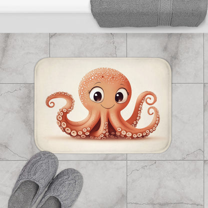 Cute Octopus Bath Mat, Ocean Nautical Beach Shower Bathroom Decor Non Slip Floor Memory Foam Microfiber Large Small Washable Rug